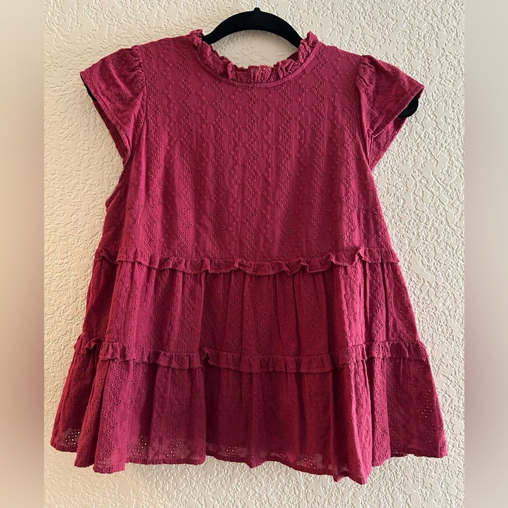 Cranberry Eyelet Lace Baby Doll Blouse Size M